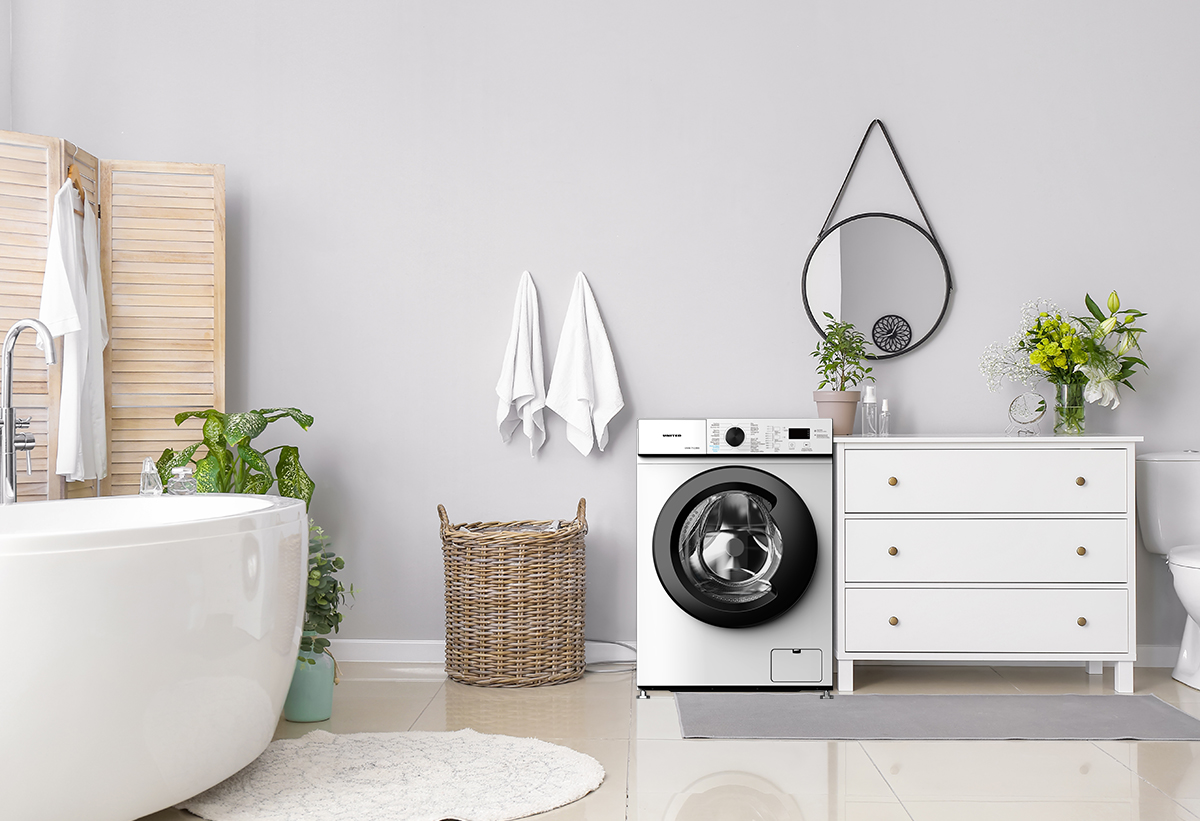 Απεικονίζεται το πλυντήριο σε ένα μπάνιο.